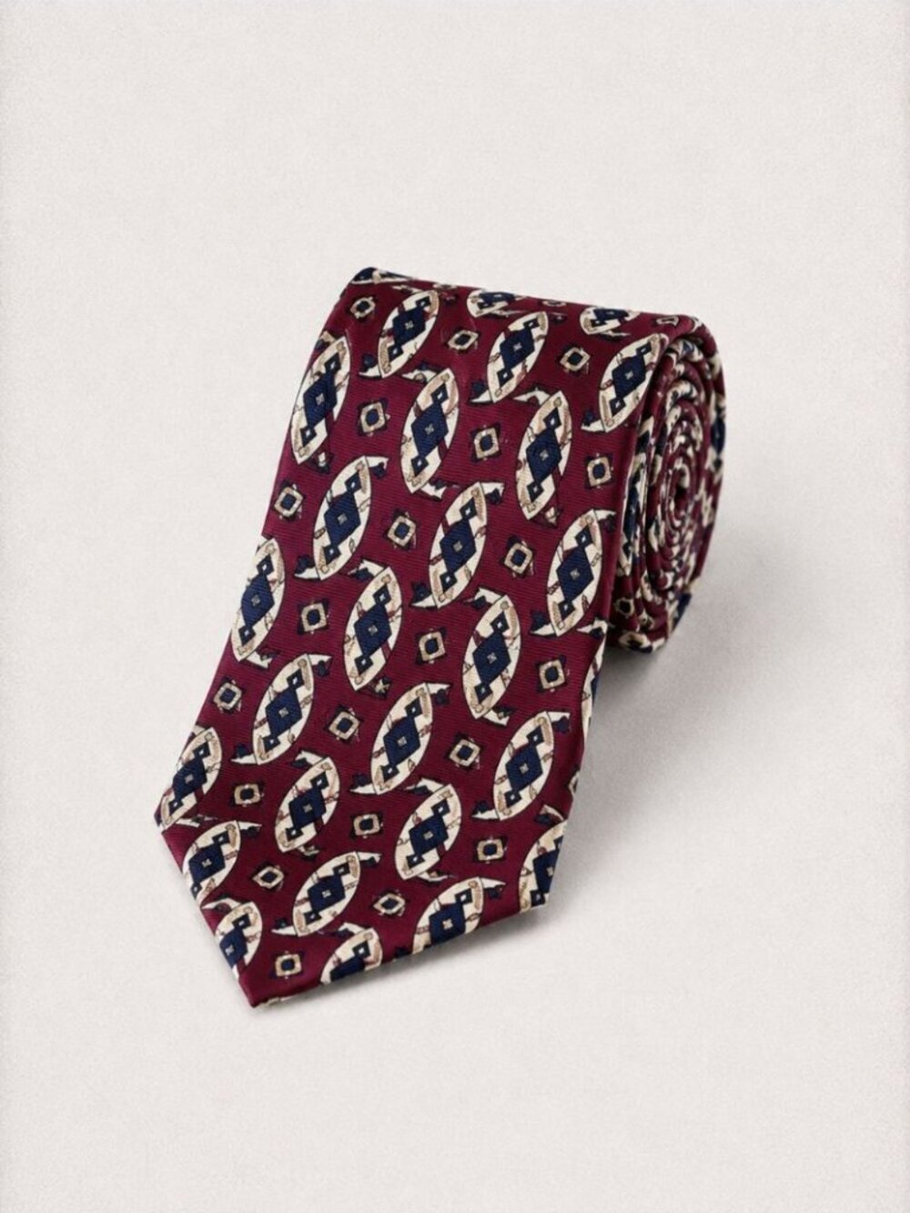 bill blass Burgundy Geometric Pattern Silk Tie Classic Business Designer